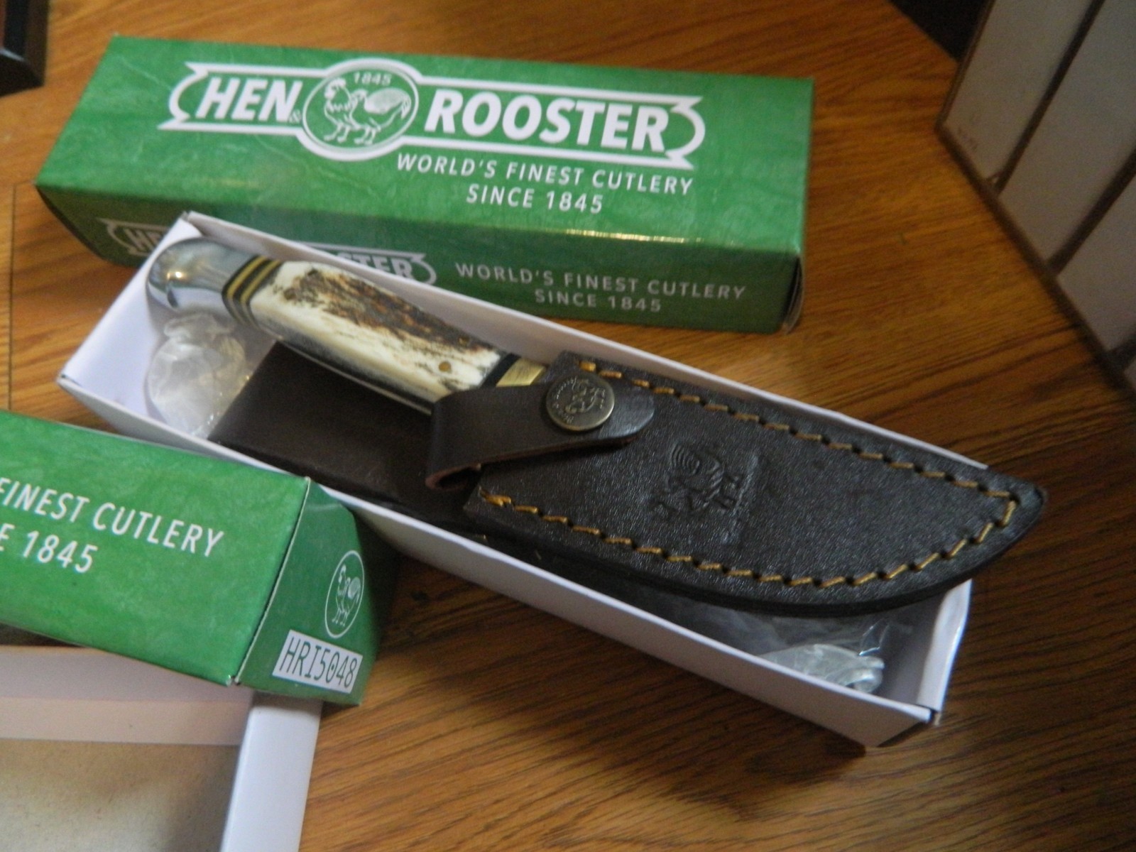 HEN & ROOSTER Fixed Blade KNIFE Stag Handle w/ Original Leather Sheath HR-5048