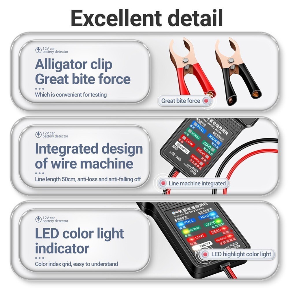12V Car Battery Tester with LCD Screen & Indication, Universal Battery Analyzer