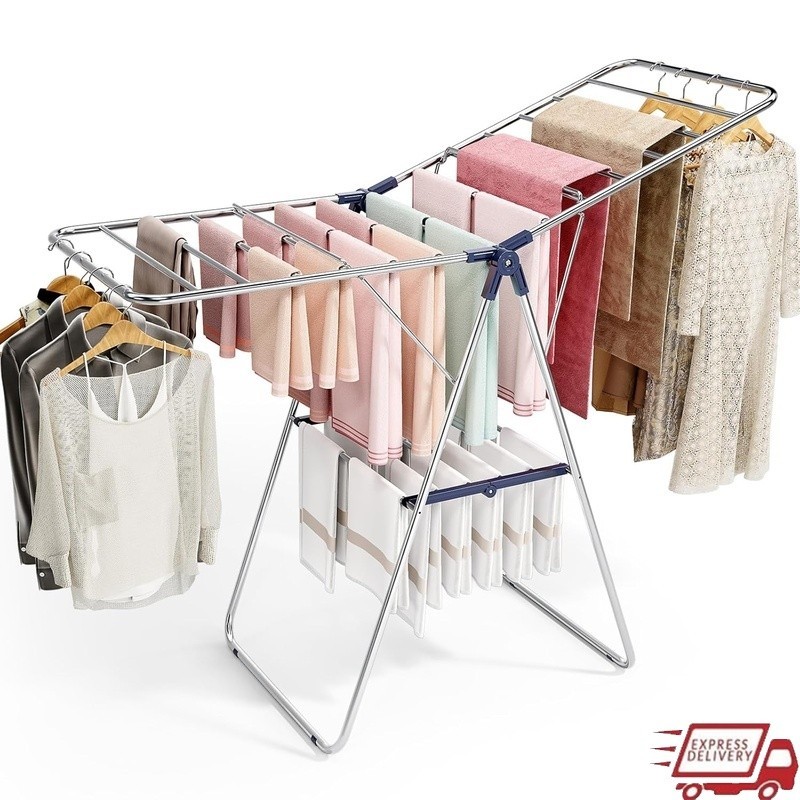 Adjustable Foldable Drying Rack Two Tiers Space Saving Indoor Outdoor Use