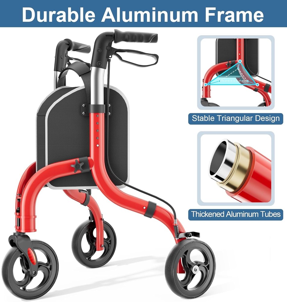 Three Wheel Walker Foldable Aluminum Lightweight Adjustable Mobility Aid