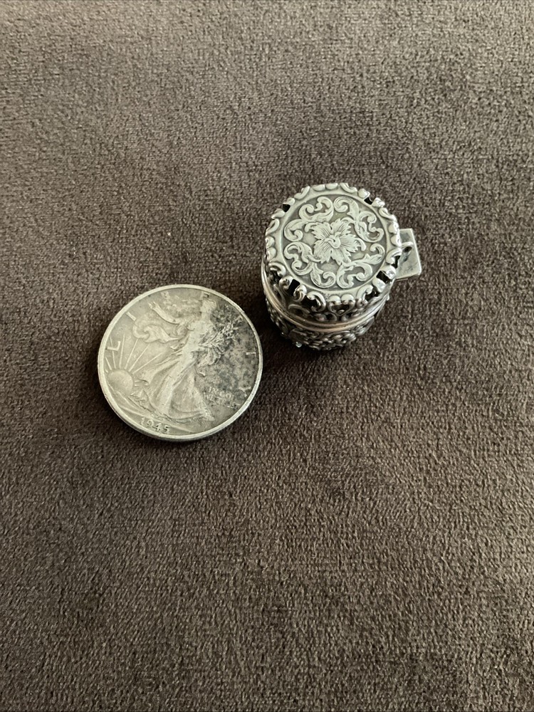 Antique Webster Sterling Silver Chatelaine Thimble Case Holder with Hanging Loop