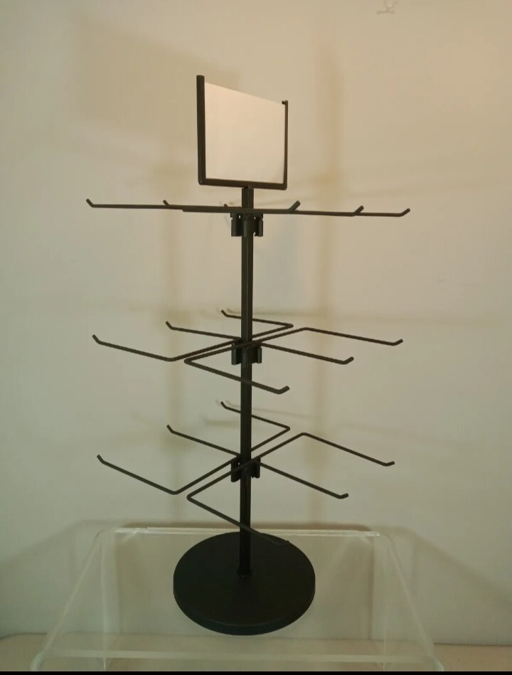 Counter Peg Hook Display Rack - 3 Tier 18 Peg Hooks (Black) With Card Holder!!