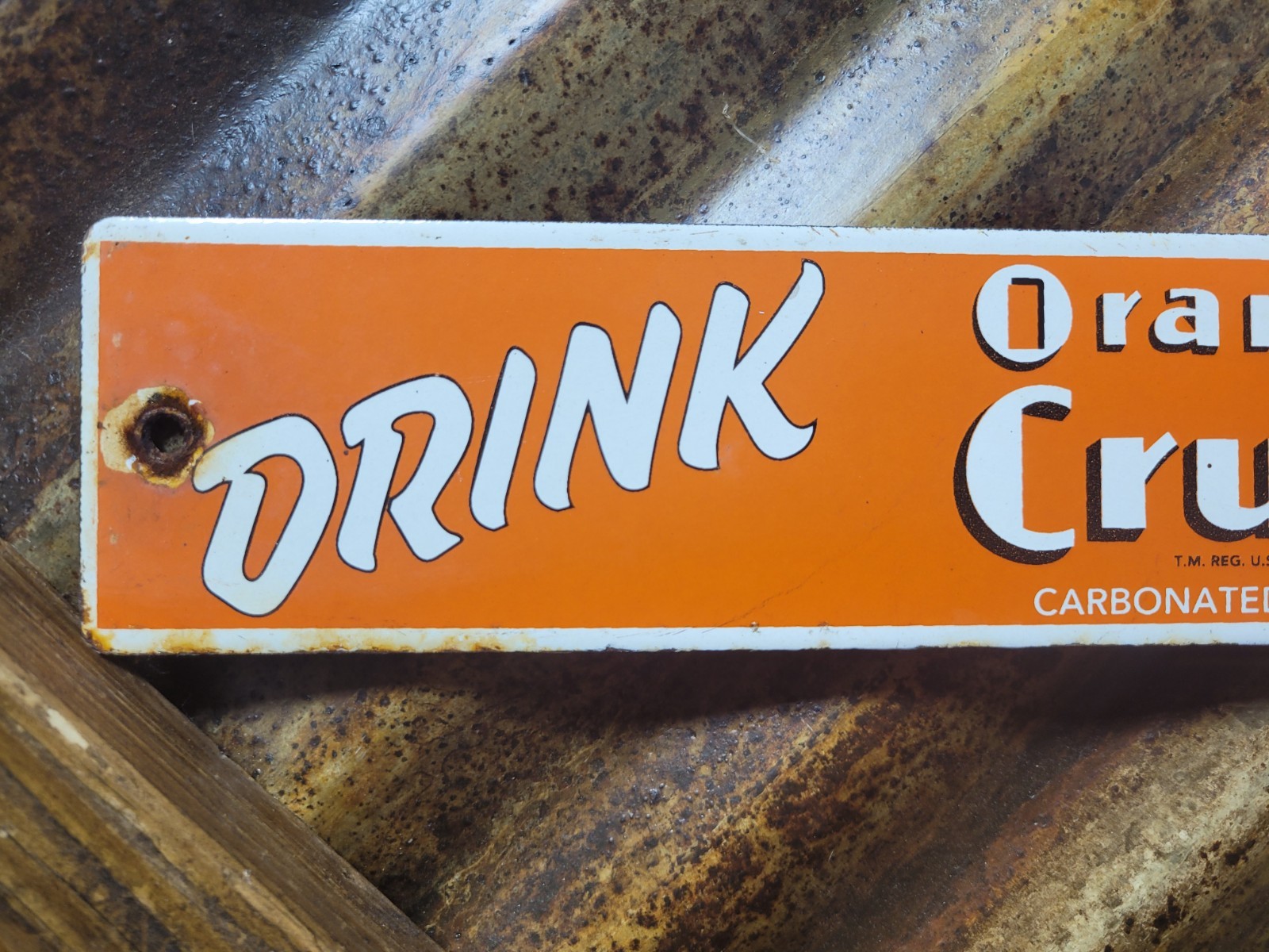 VINTAGE ORANGE CRUSH PORCELAIN SIGN ICE COLD COLA BEVERAGE SODA DRINK POP CRUSHY