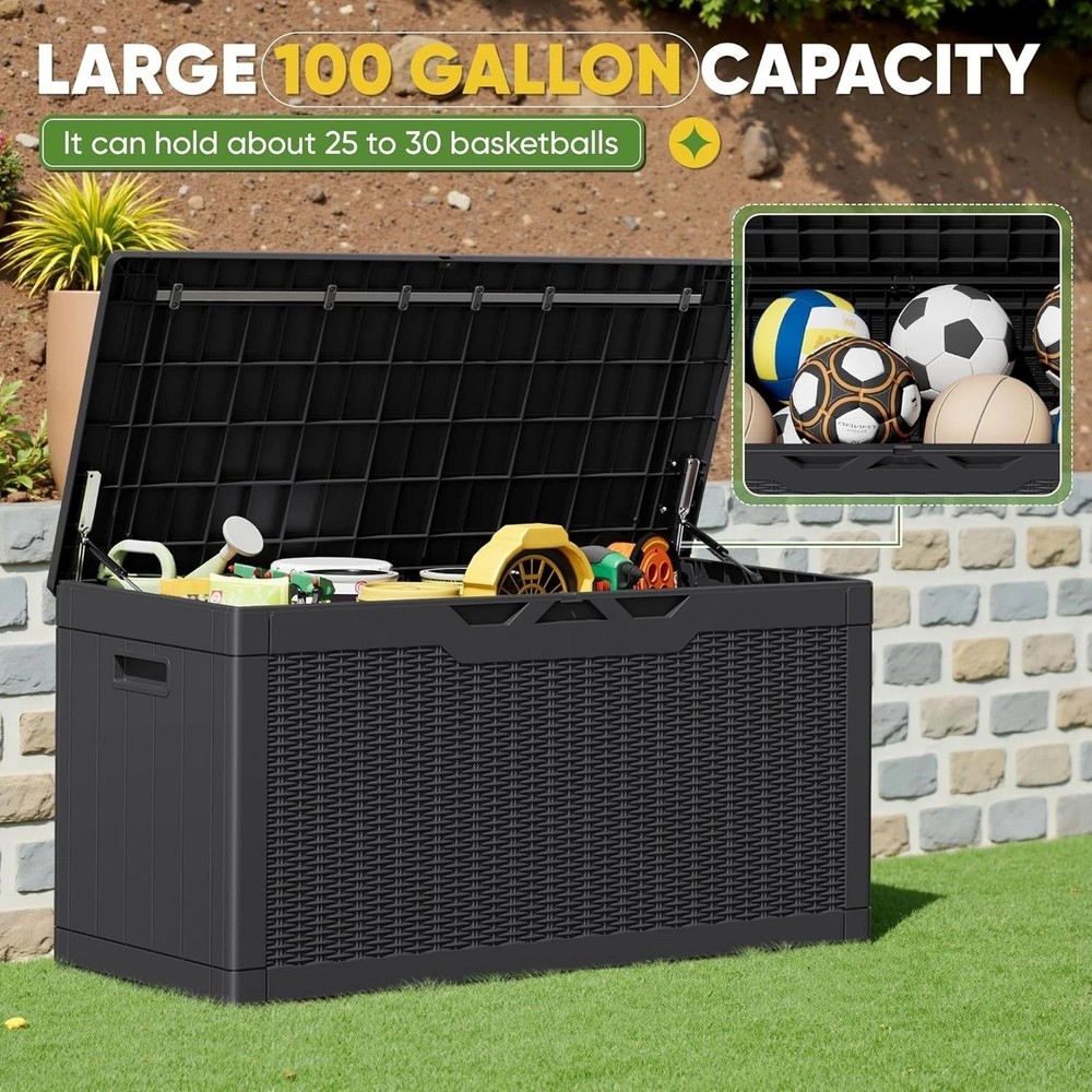 Versatile 100 Gallon Storage Bin - Waterproof & Lockable, Fits Garden Tools
