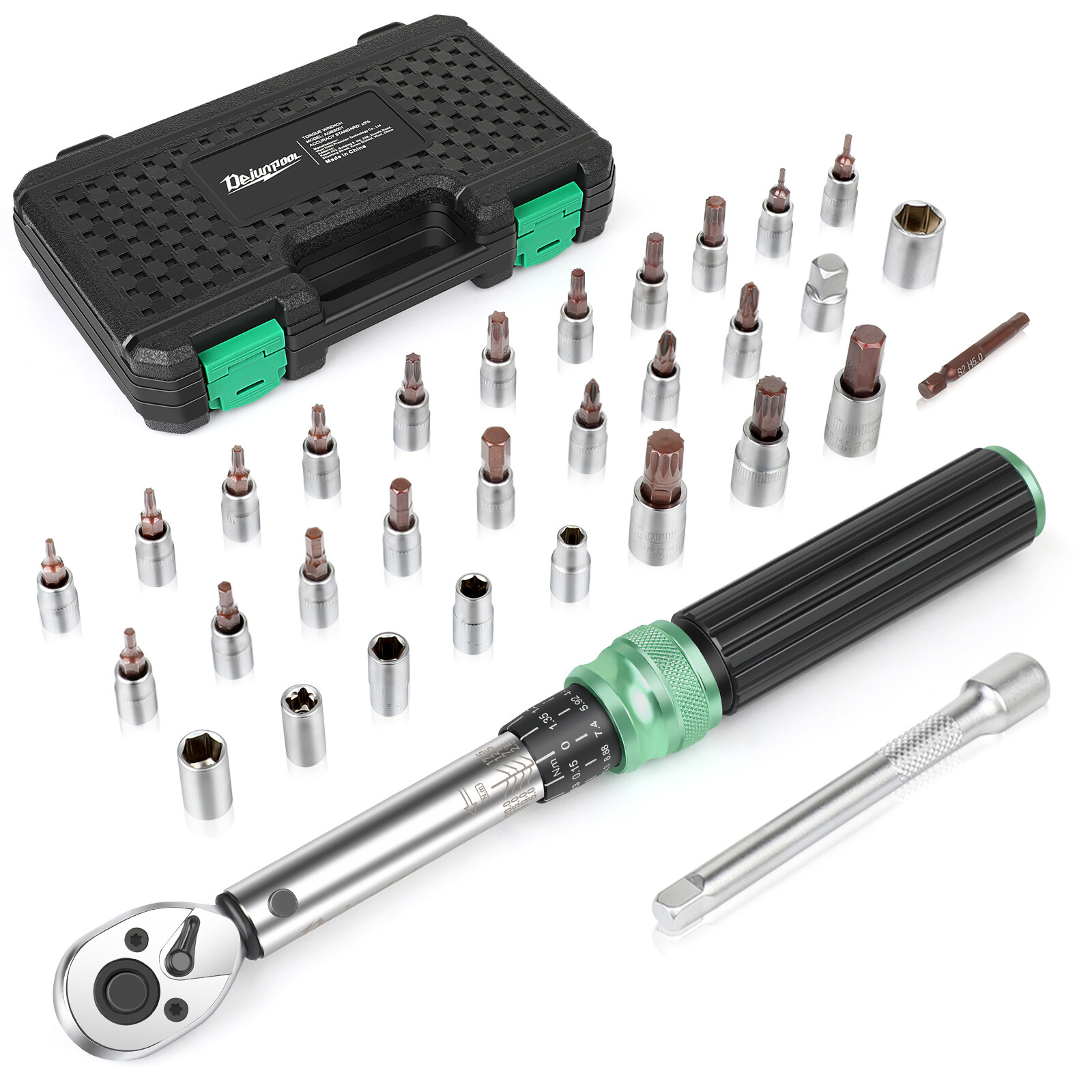 32 PCS 1/4" Drive Bike Bicycle 2.5-20NM Torque Wrench Spanner Tools W/ Hex Bits