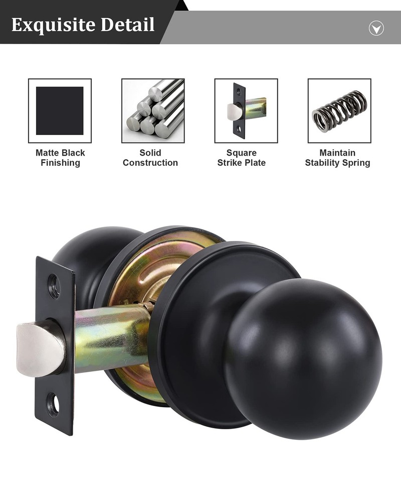 Lanwandeng Matte Black Passage Keyless Door Knobs for 1 Pack, No Keys