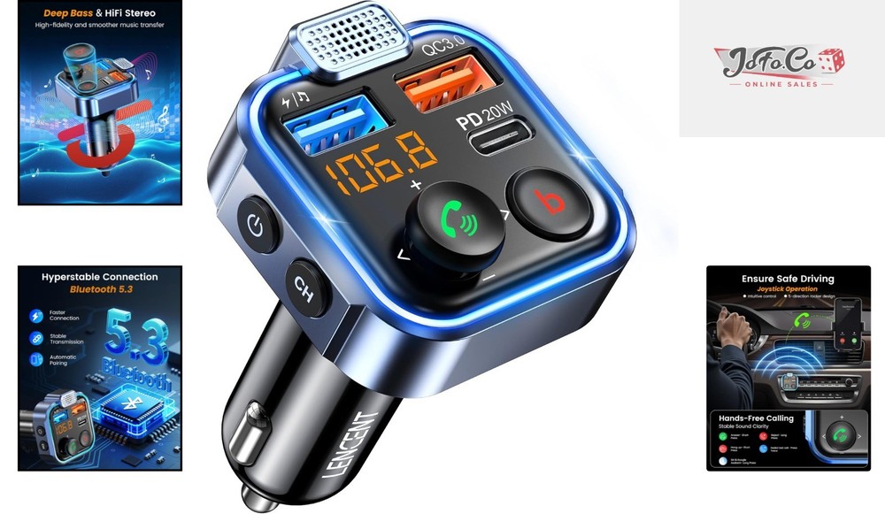 Hi-Fi Bass Bluetooth Car Adapter & Fast Charging with Hands-Free Calling