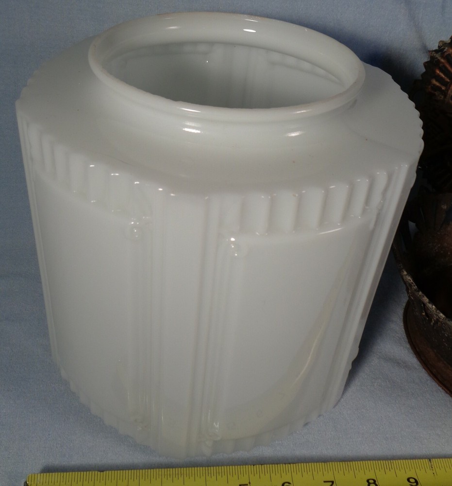 Antique CEILING Hanging Light Fixture WHITE PATTERN GLASS SHADE copper brass