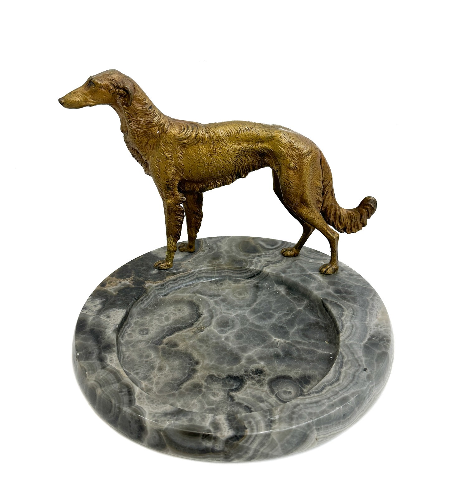 Franz Bergmann Austrian Gilt Bronze and Grey Agate Borzoi Dog Tray c1920