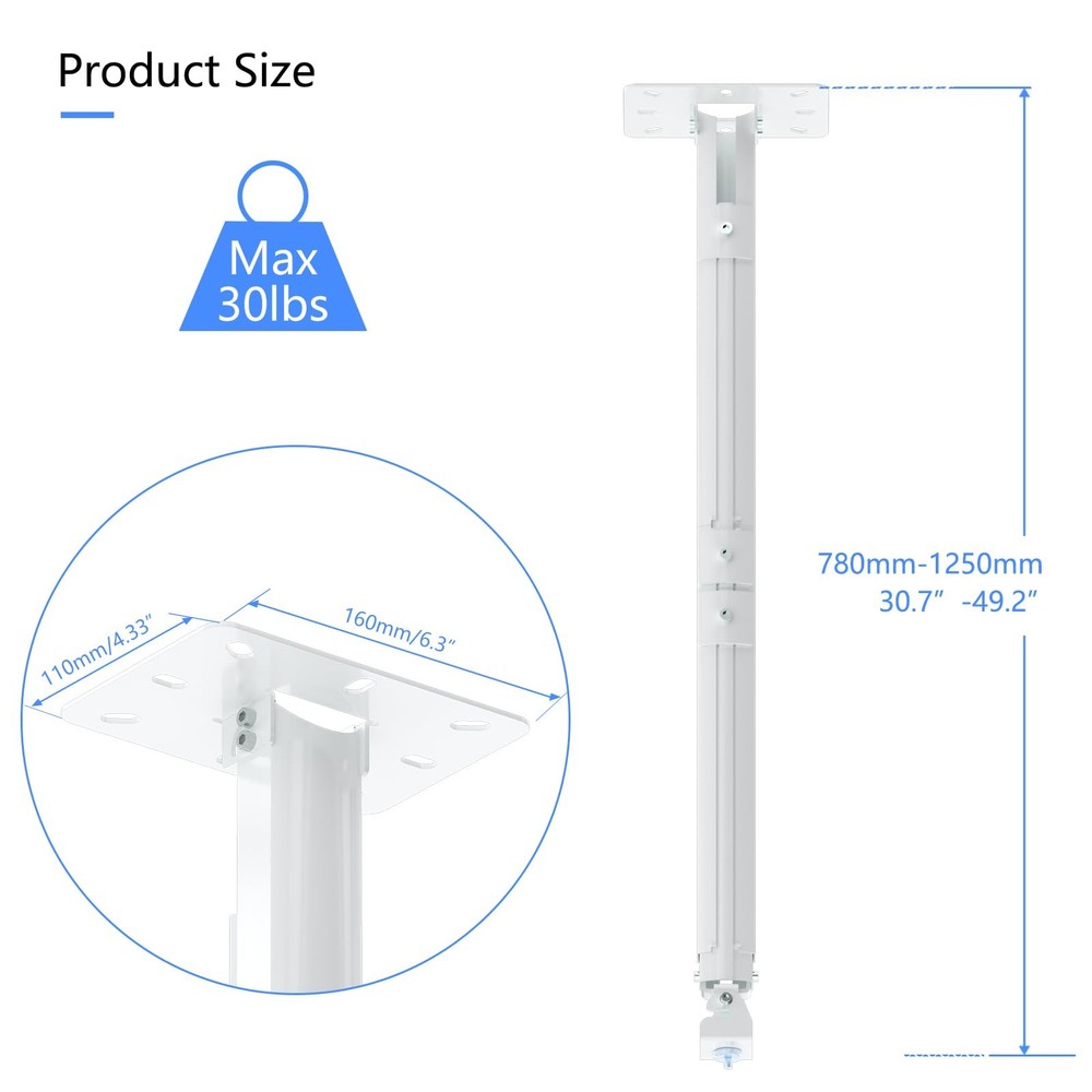 49 Inch Extended Mini Projector Ceiling Mount Adjustable Wall Thread PR05LMINIW