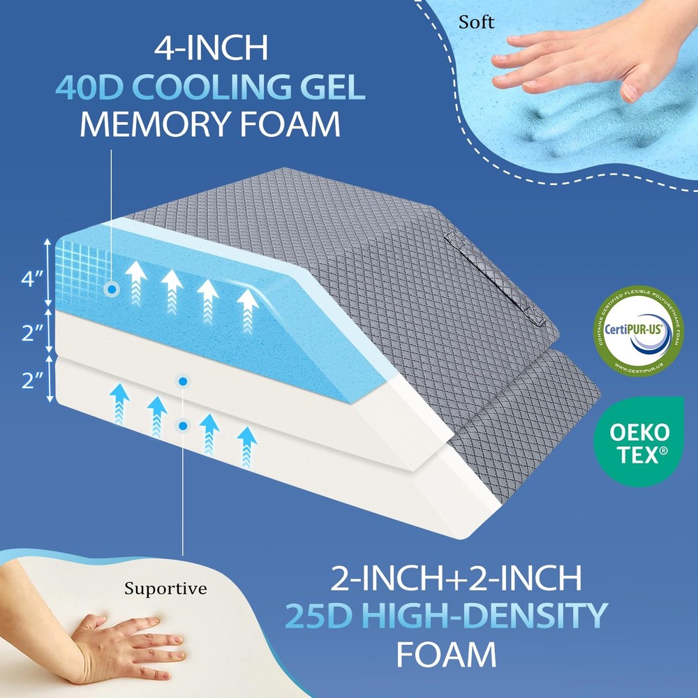 2 Height Adjustable Wedge Leg Pillow for Elevation, Memory Foam Leg Elevation...
