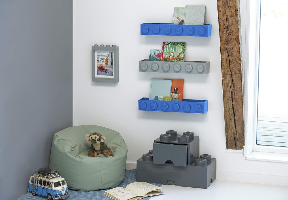 , Lego Book Rack - Decorative Floating Shelf Storage - White