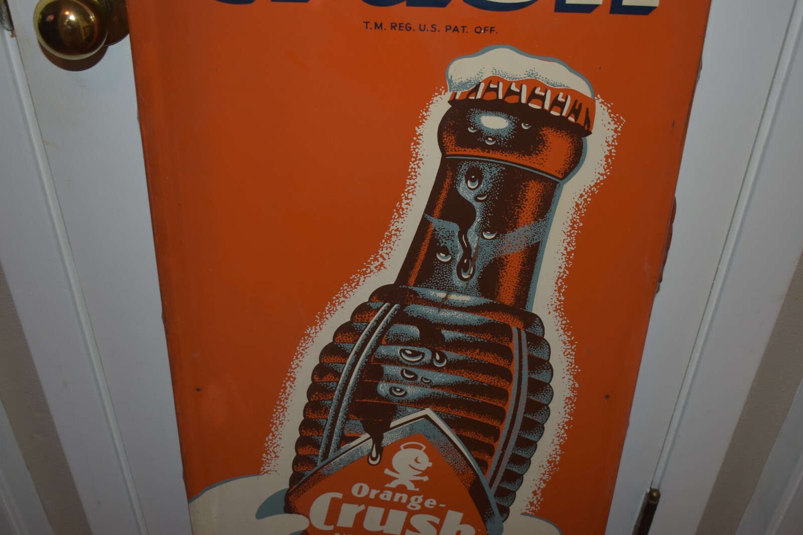 RARE Vintage DRINK ORANGE CRUSH SODA POP BOTTLE Metal ADVERTISING VERTICAL SIGN