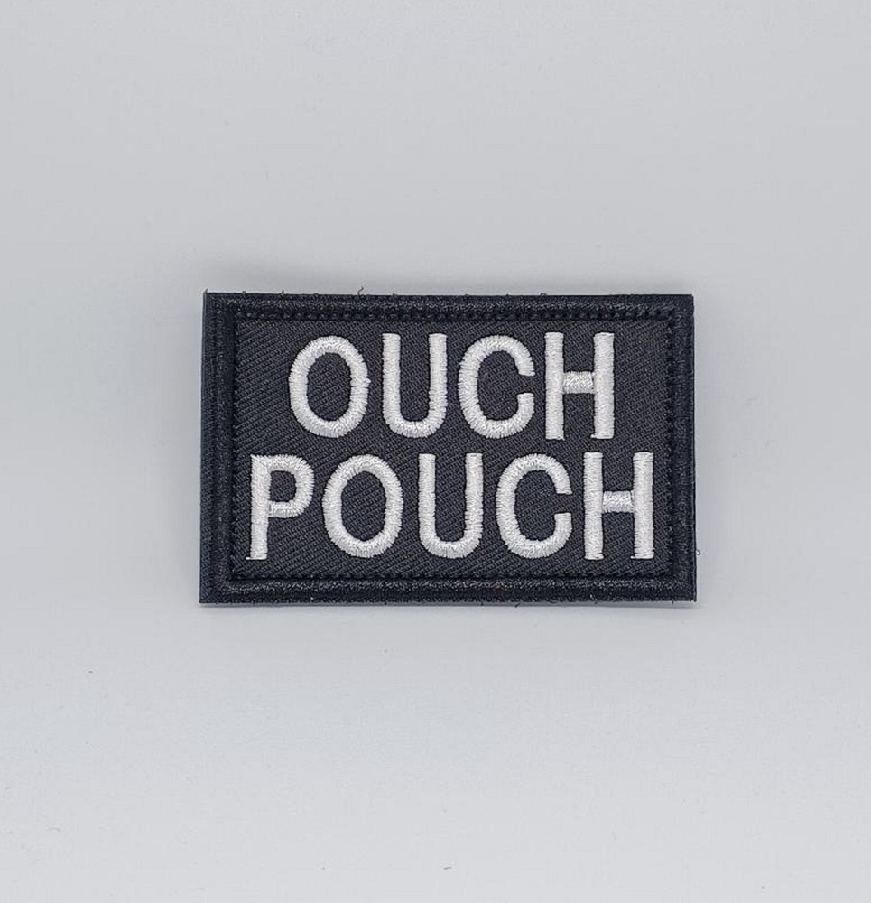 Ouch Pouch Embroidered Hook & Loop Tactical Morale Patch WHITE Text