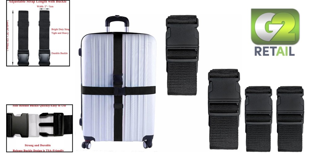 Durable 2 Pack Luggage Straps - Adjustable 78" Length with Secure Quick Buckles