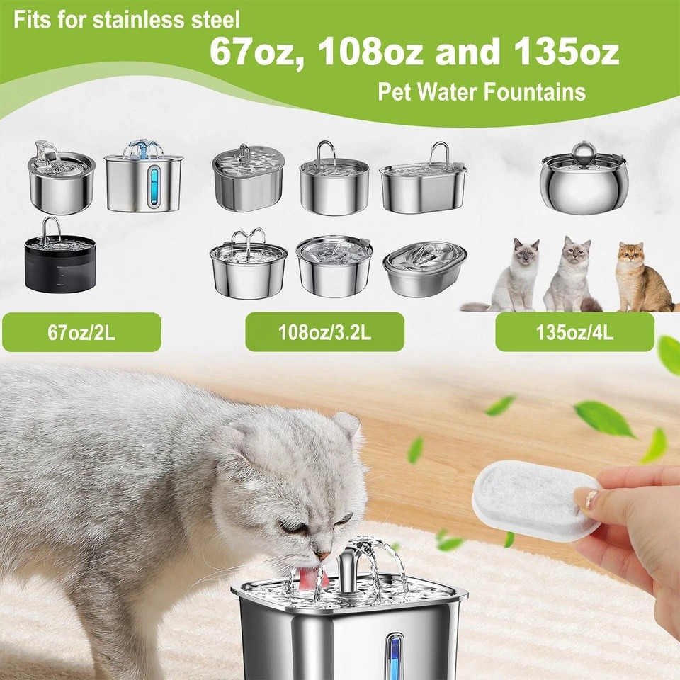 40pcs Cat Fountain Filters Replacement for 67/108/135oz Pet Drinking Replacement
