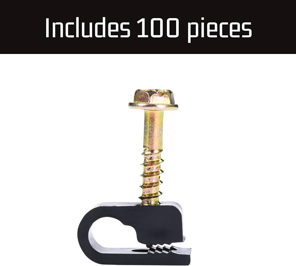 100 PACK RG6 Cable 1" Black Screw Coax FLEX CLIPS Wire TV Mounting Wall Floor