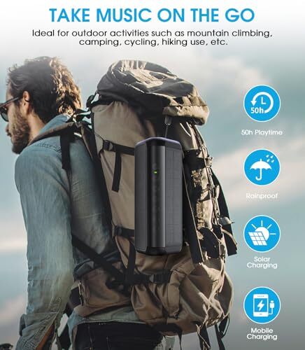Solar Bluetooth Speaker Portable，5000mAh Wireless Speaker，IPX6 Waterproof