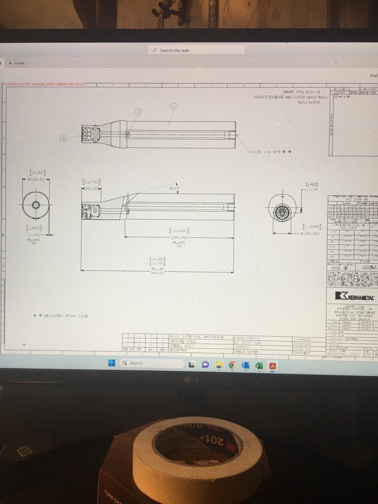 KENNAMETAL 2 1/2 DIAMETER CUSTOM BORING BAR