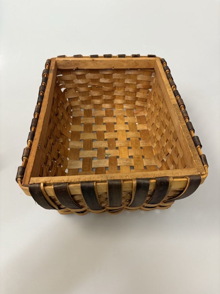 Vintage Woven Wood Sewing Basket Rectangular Craft Storage Organizer