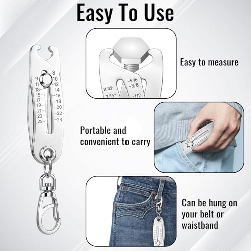 4PCS Portable Thread and Length Measuring Tool Keychain Set, Includes 2 Screw