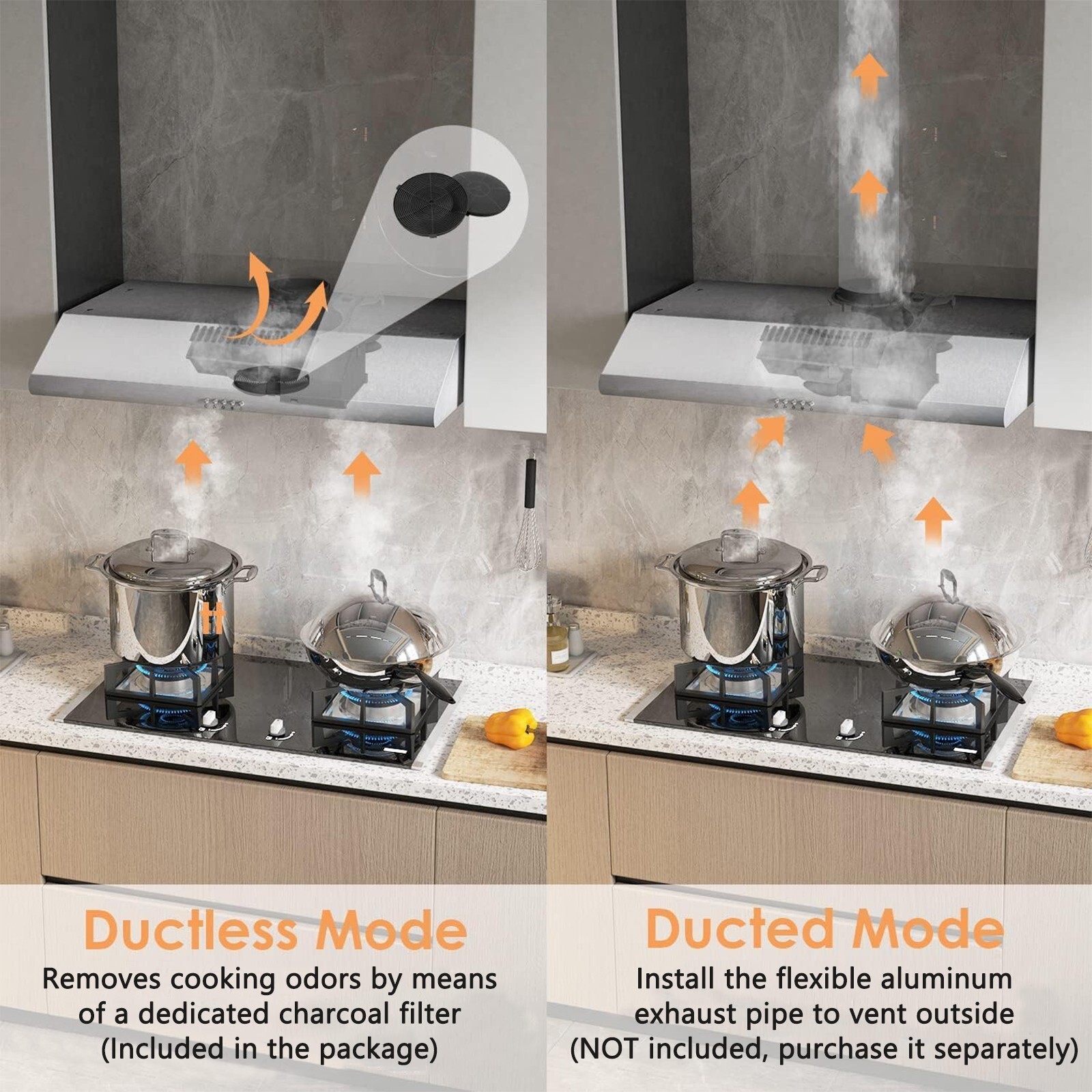 30 inch Under Cabinet Range Hood Ducted/Ductless Stainless Steel 3-Speed Vent