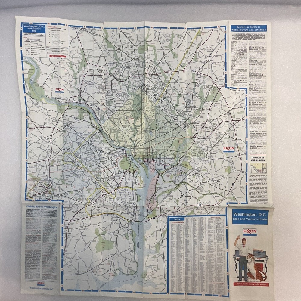 1978 Washington DC Exxon Tiger Folding Pape4 Map & Visitor Guide OldPaperMaps