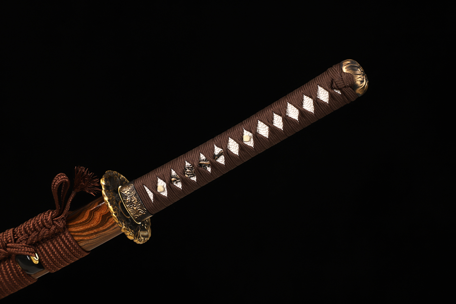 Katana Japanese Samurai Sword T10 Steel Clay Tempered Full Tang Sharp Brown Saya