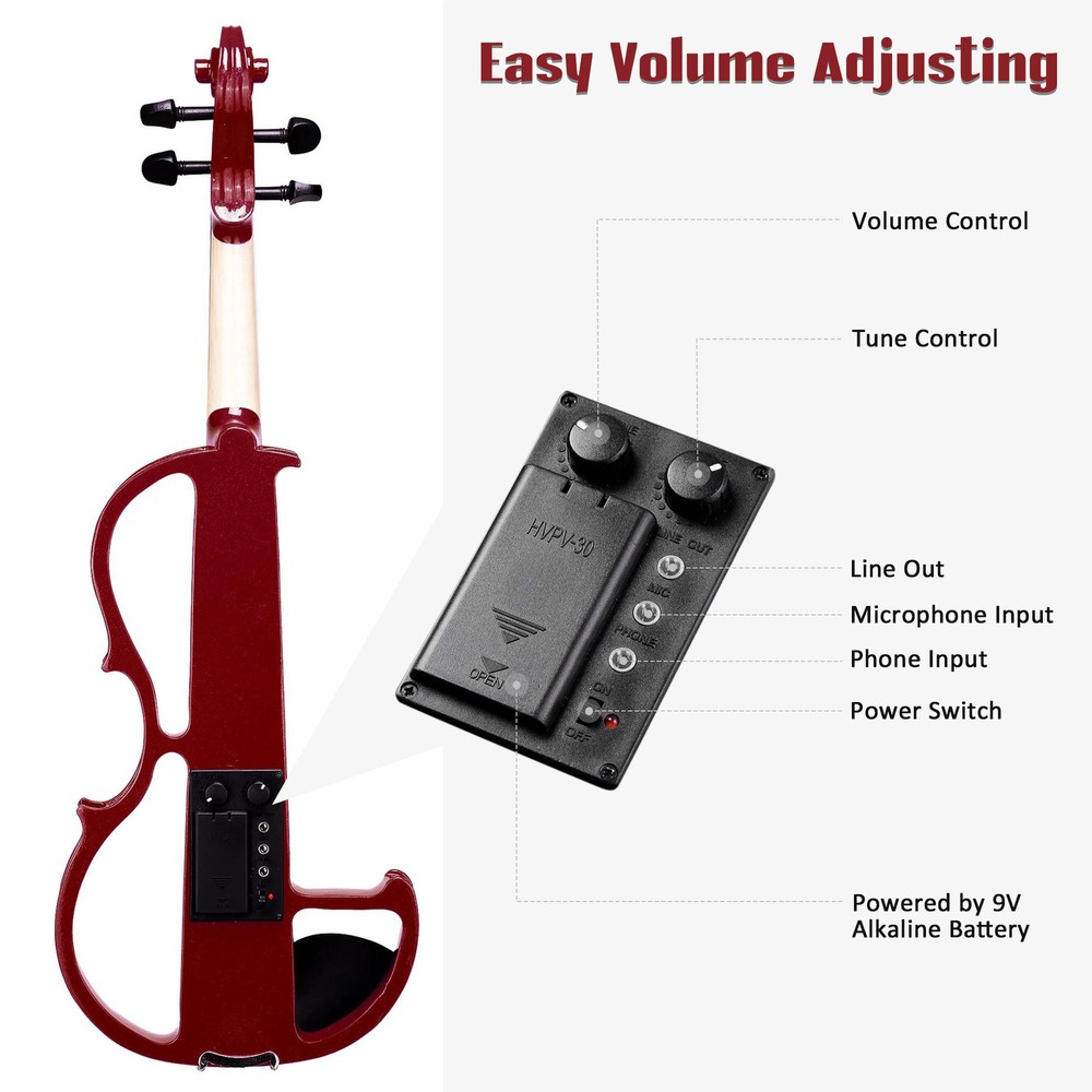 4/4 Size 2 Style Electric Silent Violin Set Practicing Performing w/ Case Gift