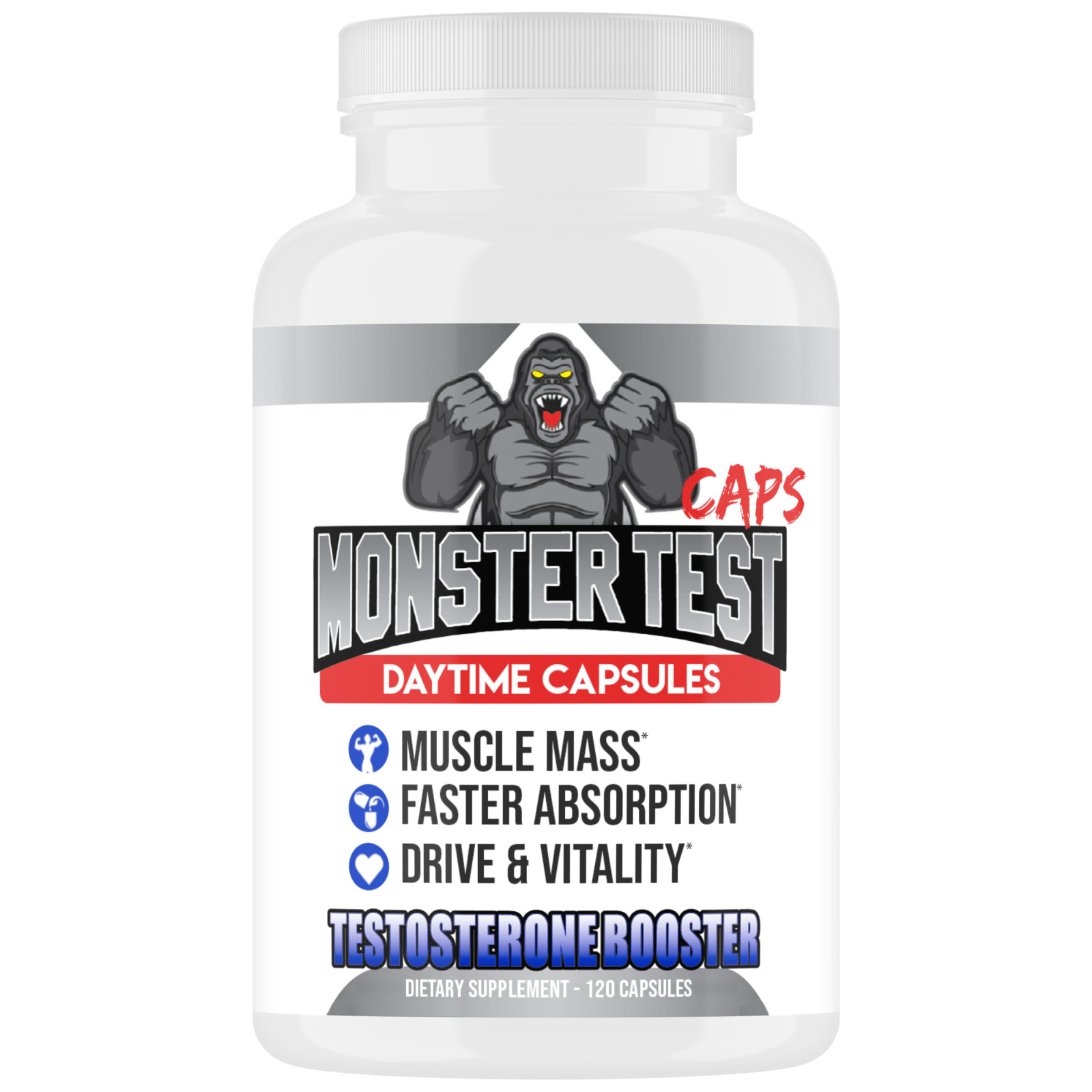 #1 Testosterone Booster Monster Test Caps, T Boost 120 Capsules Male Enhancement