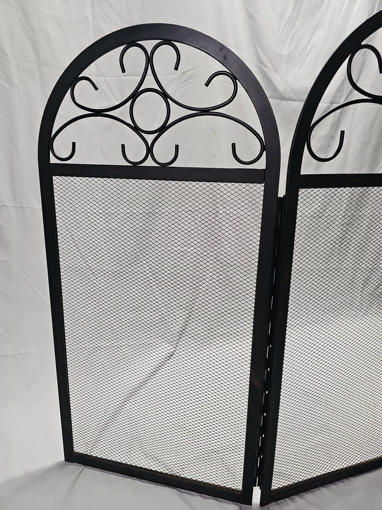 VTG Wrought Iron Decorative Fireplace Screen 3 Panel Black