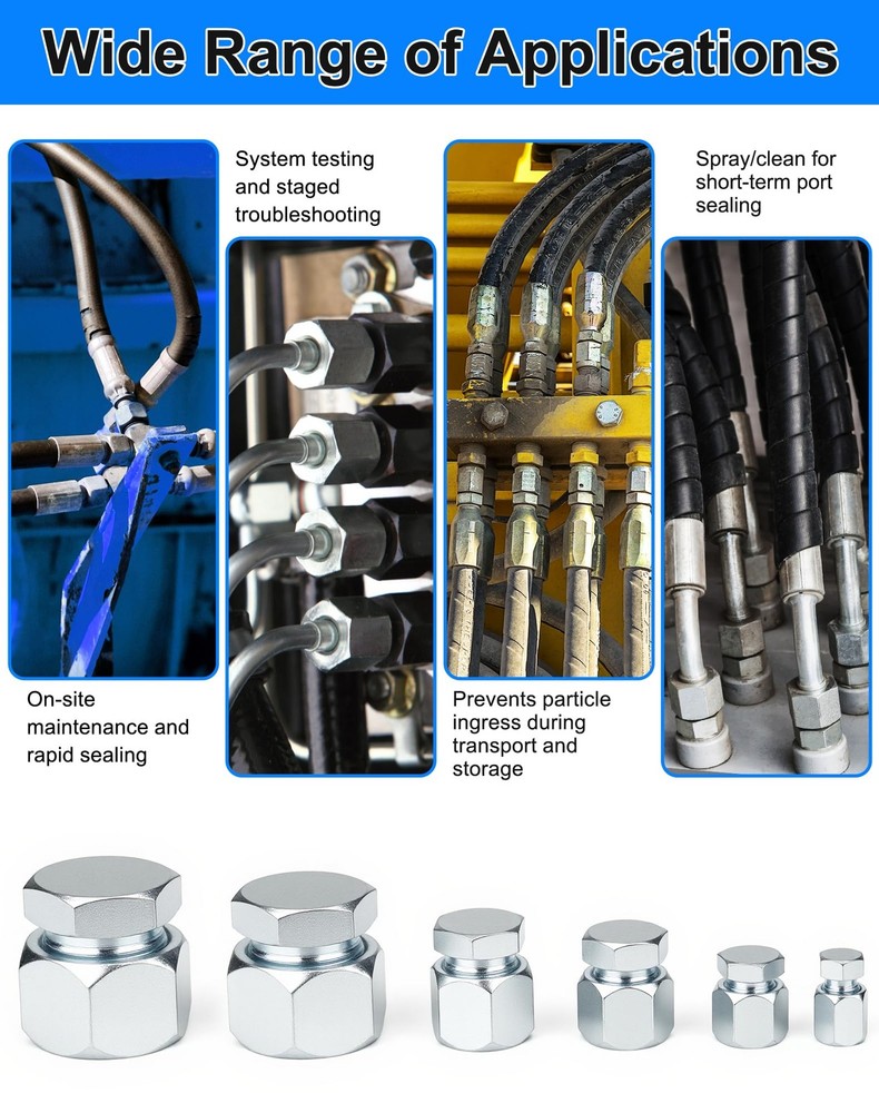 VEXTHYX JIC Plug and Cap Kit, 72Pcs 37 degree Flare thread cap & plug Silver
