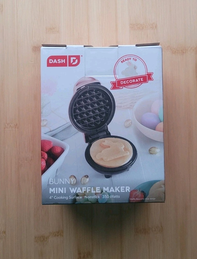 Dash Mini Easter Bunny Rabbit Shaped Waffle Maker 4" NEW Pink Color, Non-Stick