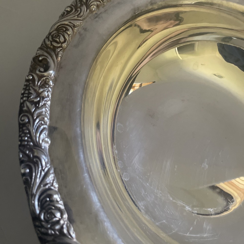 Vintage Webster Wilcox Silverplate Bowl Ornate Scroll Pattern 3 Footed 11”W