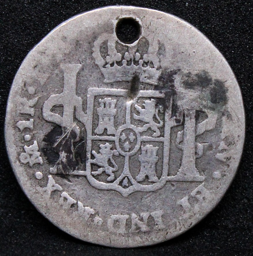 1809 Mexico 1 Real, Ferdinand. KM-82, holed