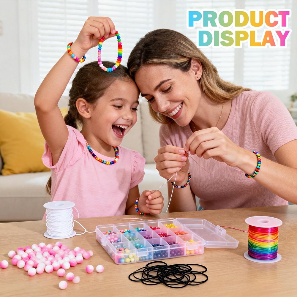 8pcs Elastic String Bracelet Making Kit, Stretchy Black, White, Rainbow