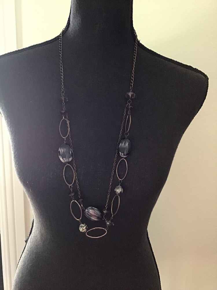 Multi-Strand Brown TONE Chain Multi Tone Bead Necklace