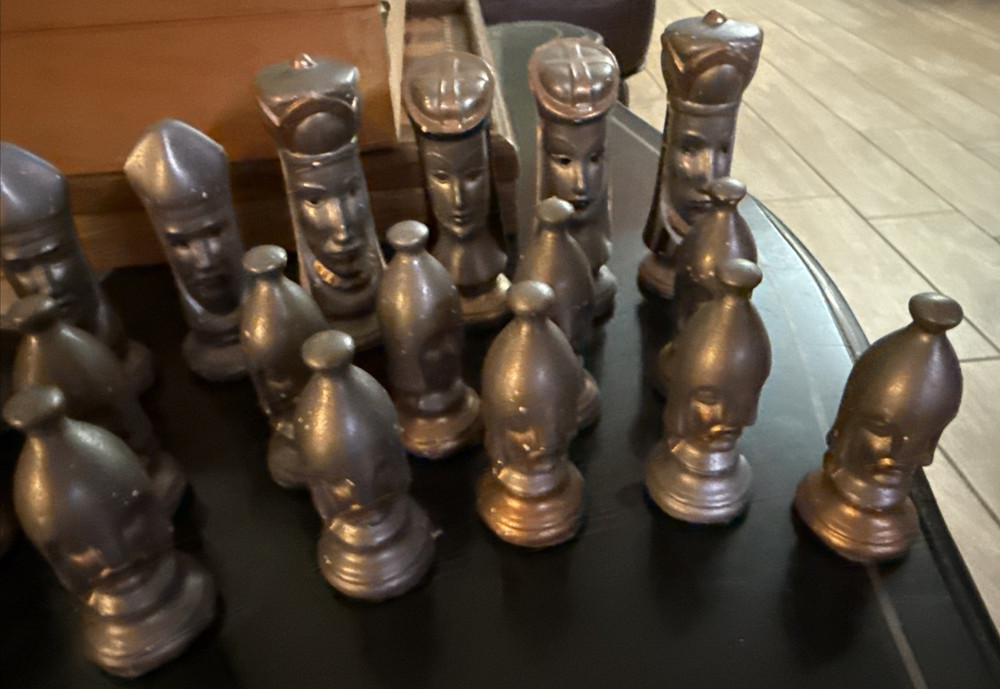 VTG Ceramic Medieval Chess Piece Set Silver Gold DEFECTS & 1 PC BROKEN mcf