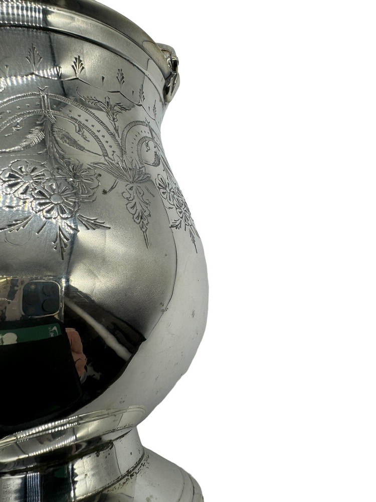 Vintage Eales 1779 Footed Silver Ice Bucket With Handle Etched Floral Pattern