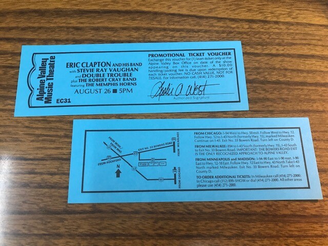 SRV's Last Concert Ticket Voucher - Alpine Valley August 26th