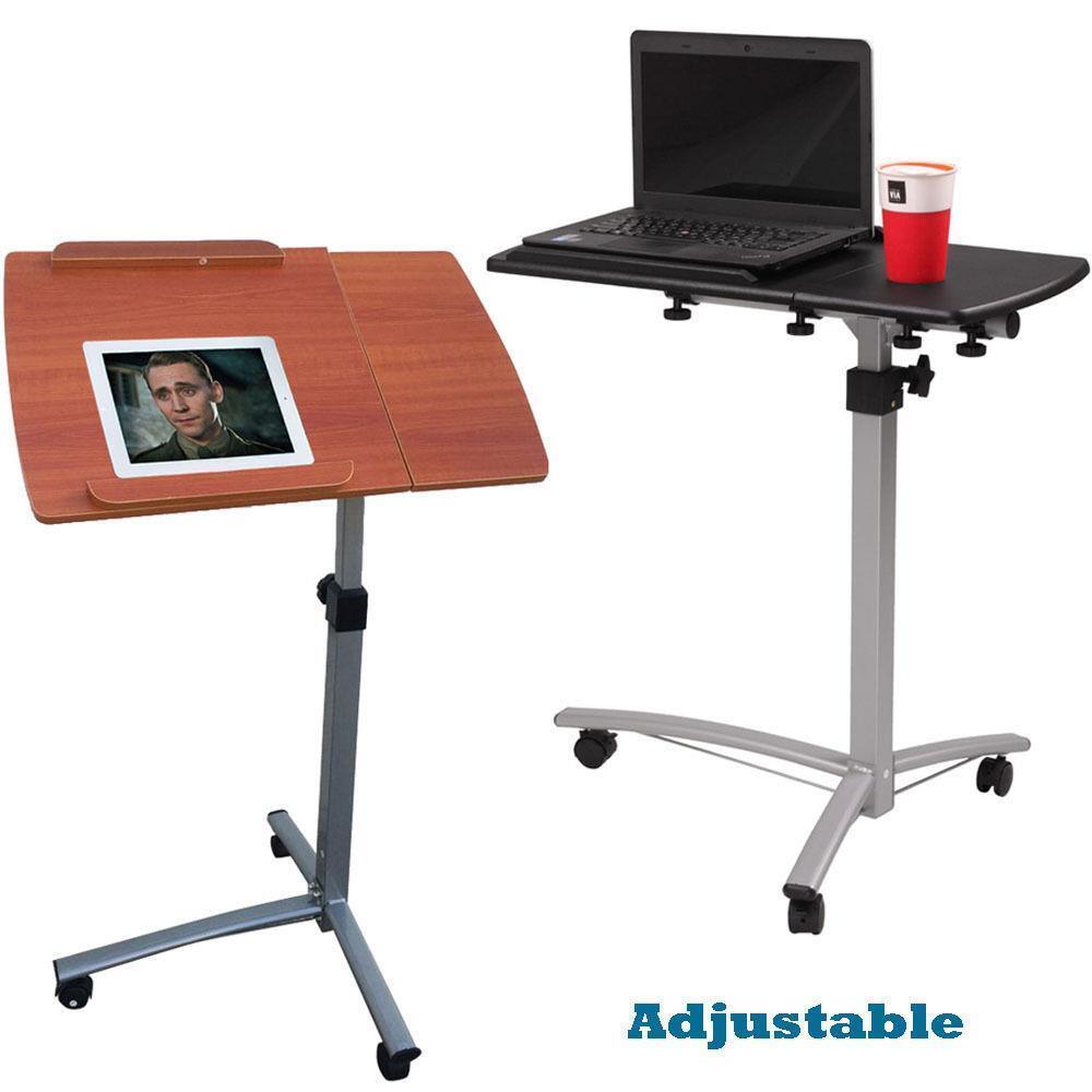 Portable Height Adjustable Computer Mobile Rolling Desk Laptop Table Bed Stand