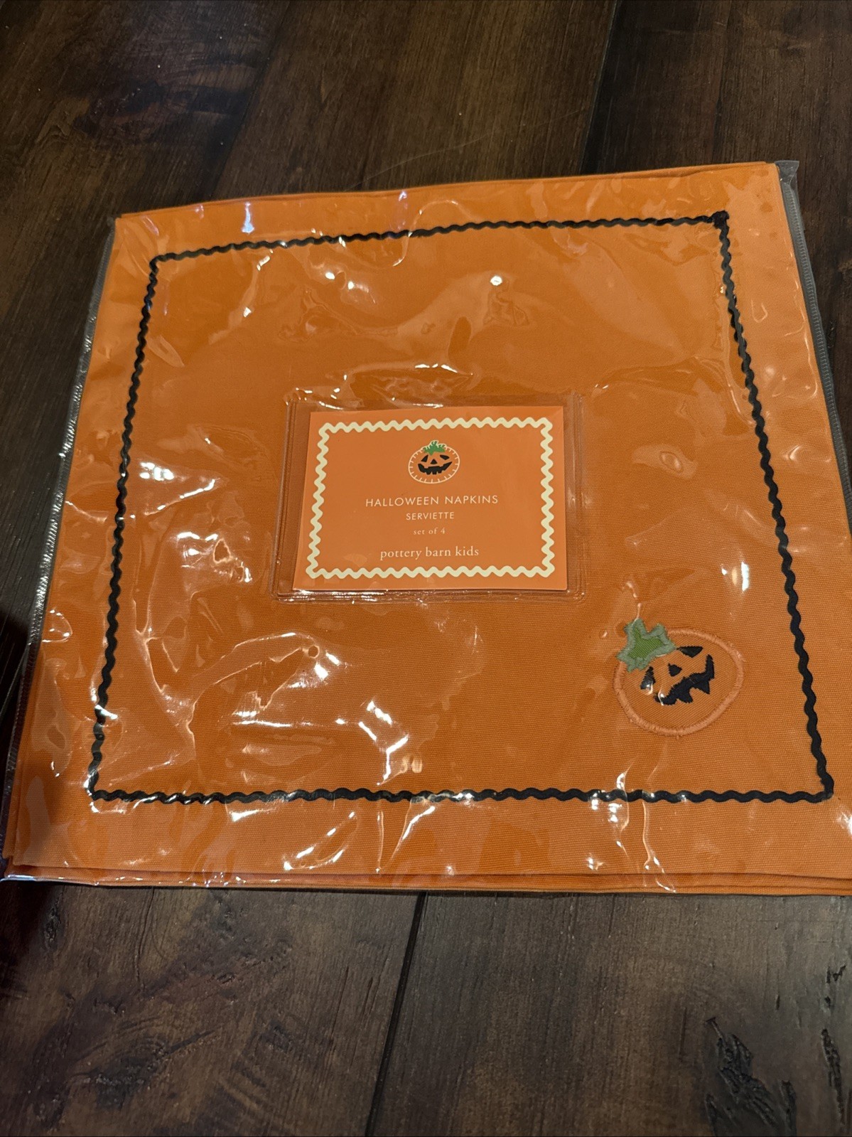 Pottery Barn Kids Halloween  Ric Rac 4 Pumpkin Napkins Holiday New