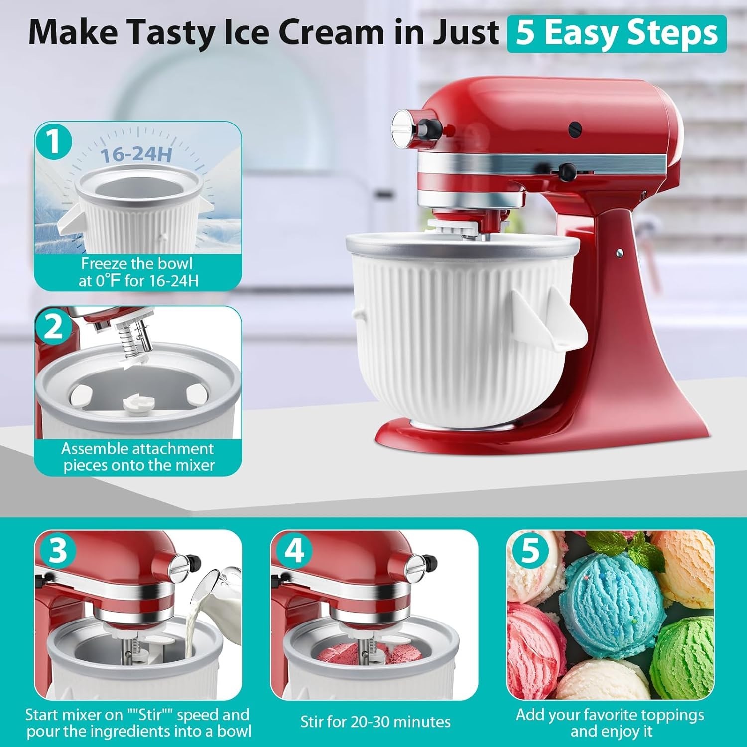 Ice Cream Maker Attachment for KitchenAid Stand Mixer, Ice Cream Bowl Compati...