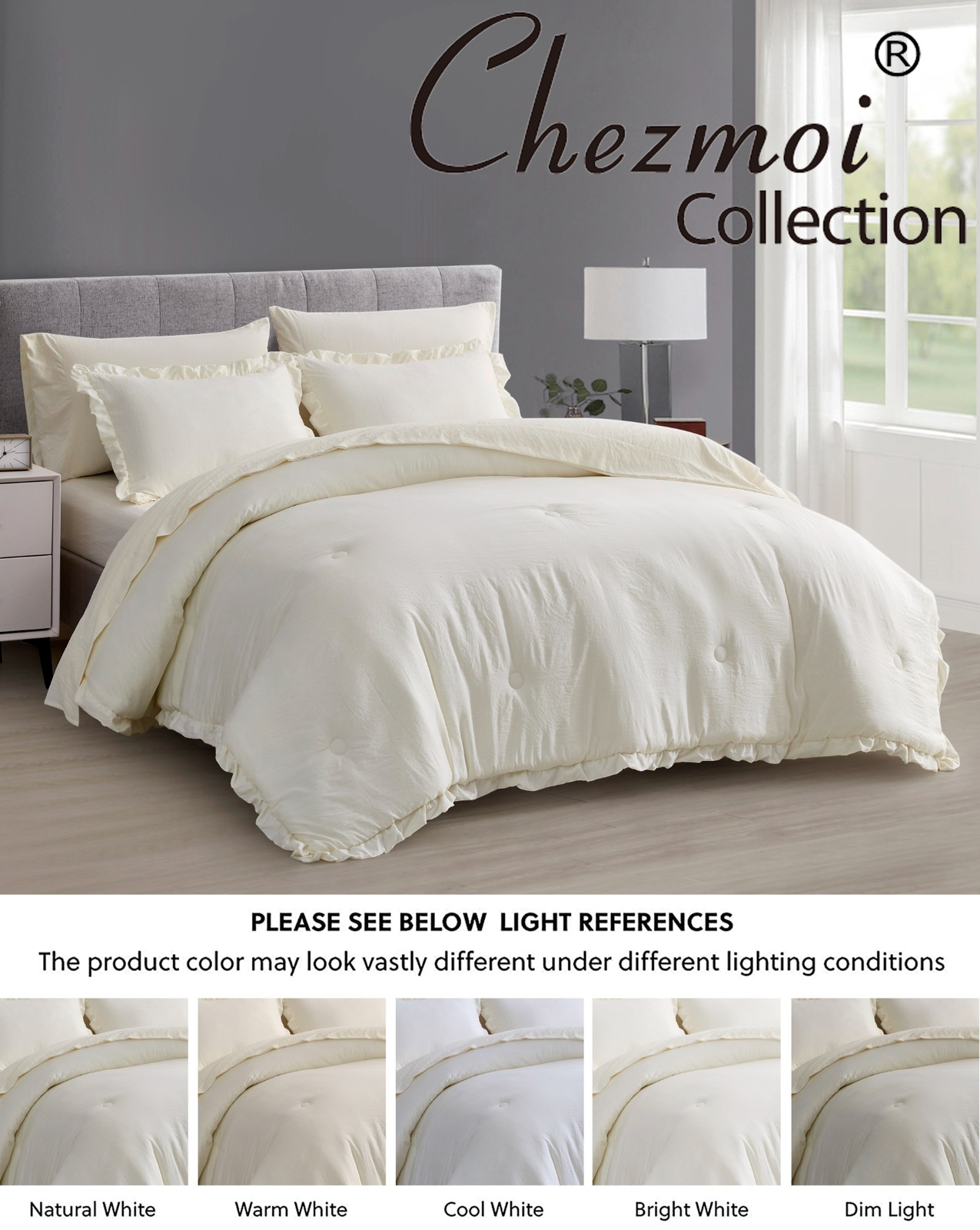 Chezmoi Collection Eleanora Bed in a Bag Comforter Set w/ Ruffle Edge Trim