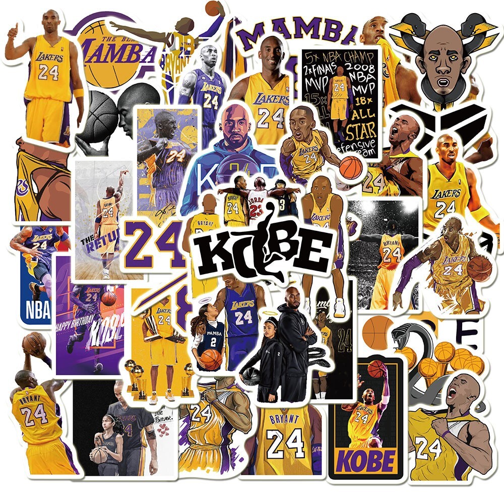 50 Pcs Kobe Bryant Lakers Vinyl Stickers Basketball Decal Set Skateboard/Laptop