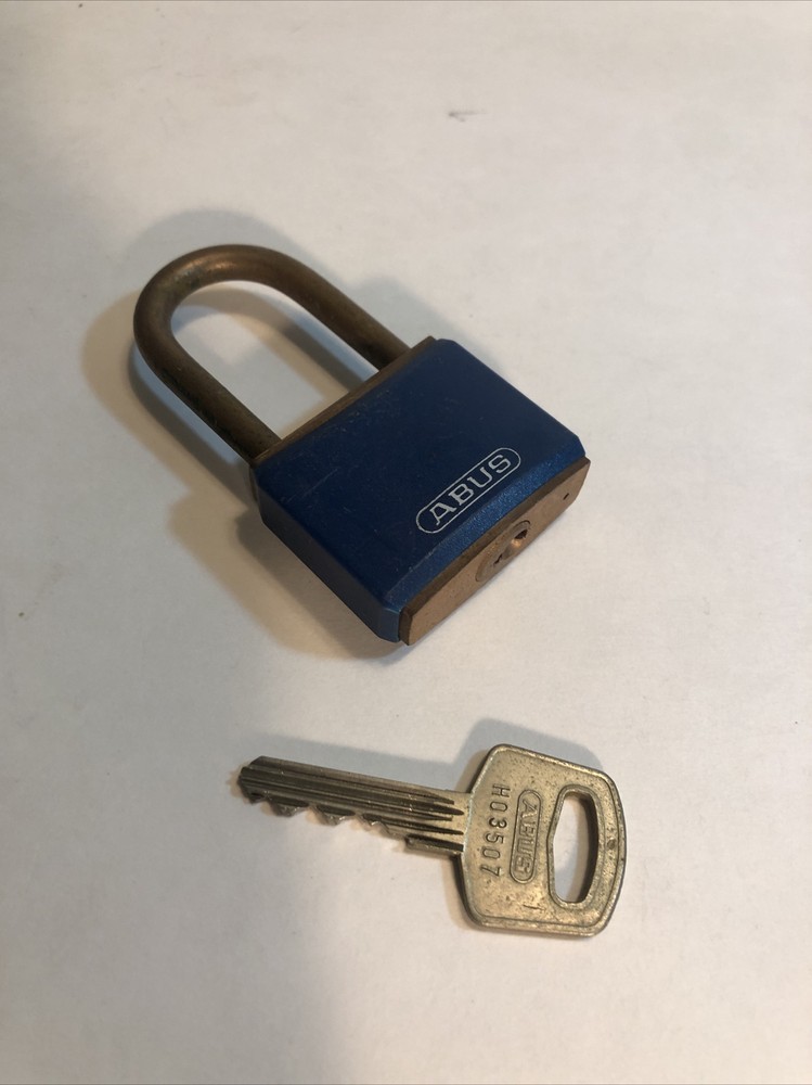 Abus Padlock Blue Covered Housing Standard Shackle, Rectangular Brass 1 Key