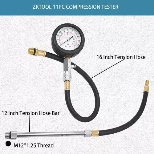 Car Engine Compression Test Tool Set 0-300PSI Includes M10 M12 M14 M18 Adapters