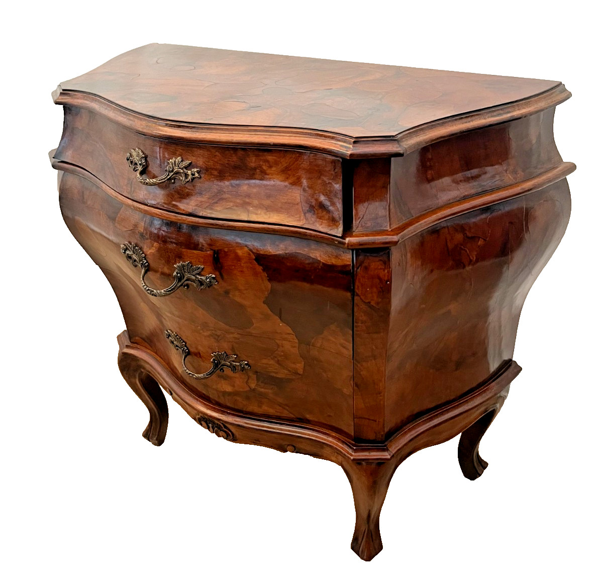 Vintage Venetian Bombe Commode Small Chest of Drawers Burl Turtle shell walnut
