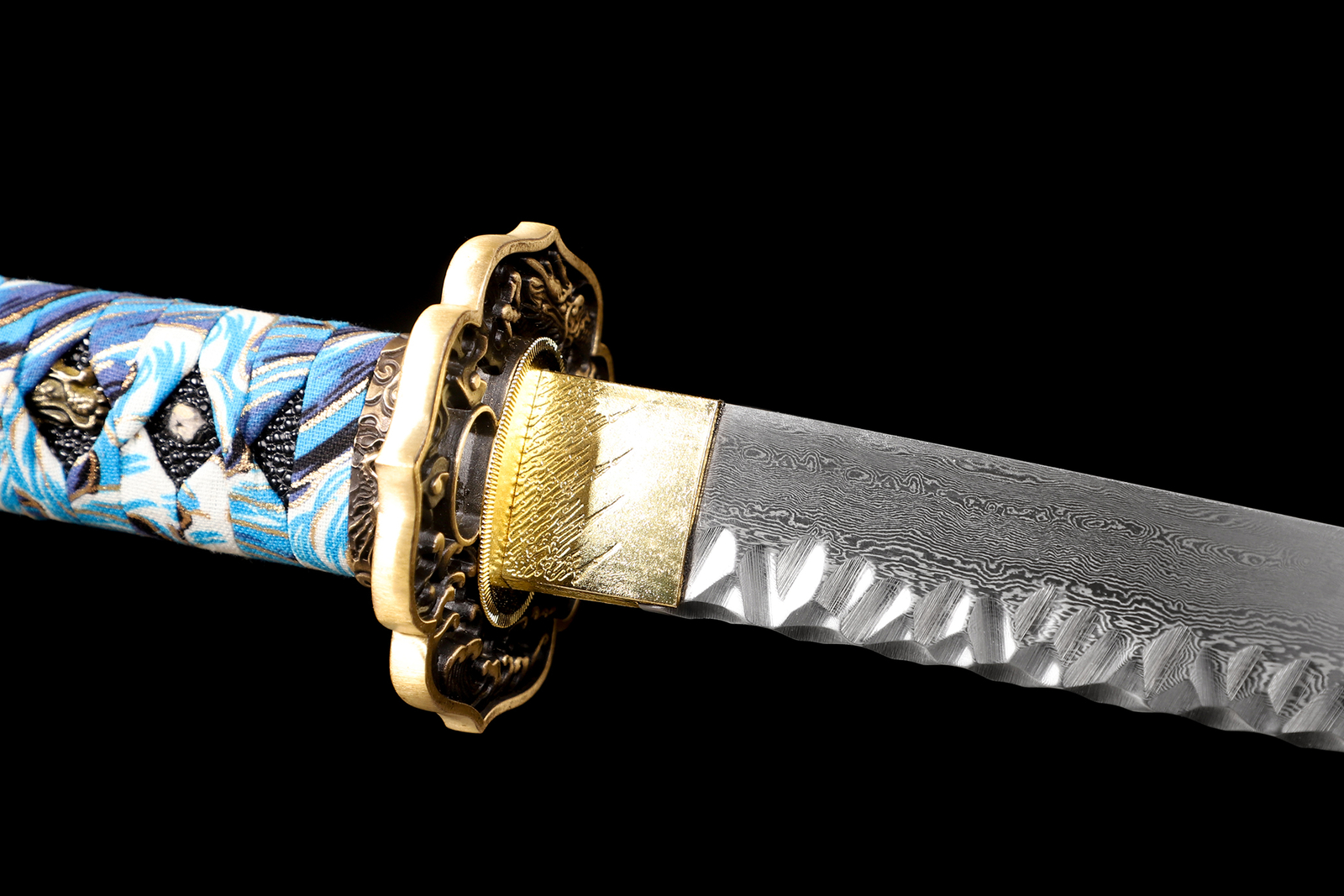 KATOKU Katana Samurai Sword Damascus Steel Brass Tsuba Razor Sharp New Blade