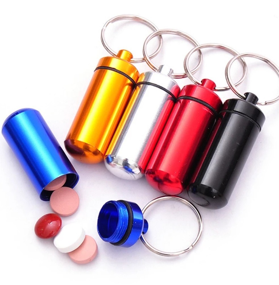 2pc Waterproof Aluminum Mini Pill Holder Container Keychain M4